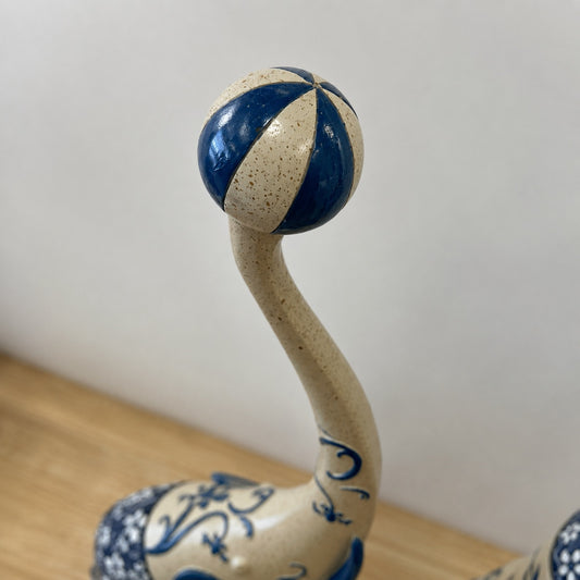 Blue & Cream Floral Animal Figurine