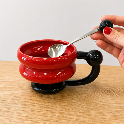 Red & Black Bubble Handle Mug with Spoon