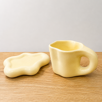 Creamy Wavy Mug and Saucer Set