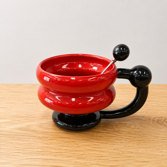 Red & Black Bubble Handle Mug with Spoon