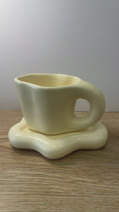 Creamy Wavy Mug and Saucer Set
