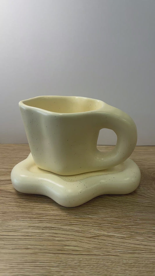 Creamy Wavy Mug and Saucer Set