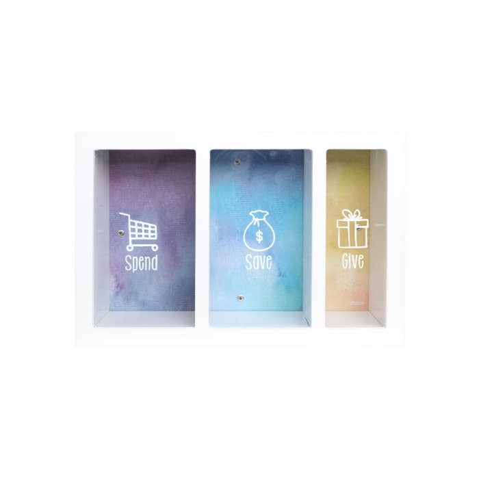 Splosh Spend Save Give Change Box with three coloured compartments