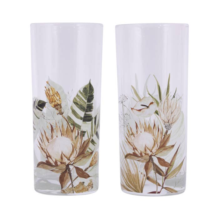 Splosh Palm Cove set of two tall glasses with different floral designs