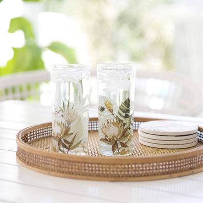 Splosh Palm Cove glasses on a tray in a styled table setting