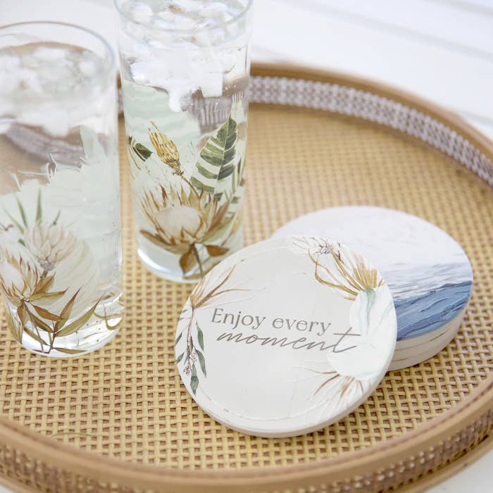 Close view of Splosh Palm Cove glasses in a styled table setting
