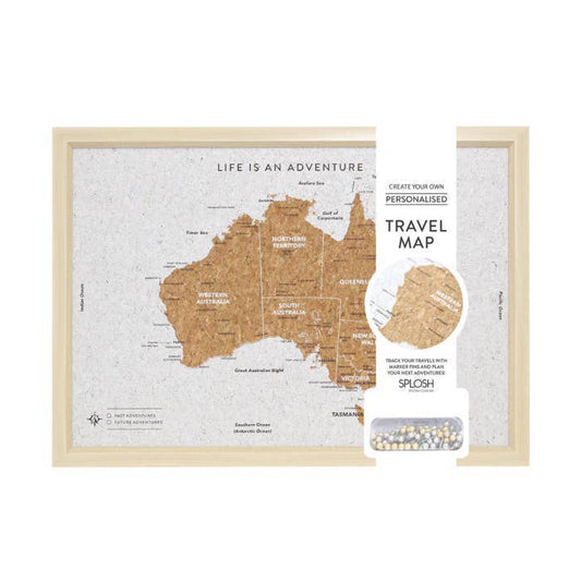 Travel Board Australia Small Map by Splosh, framed cork travel map