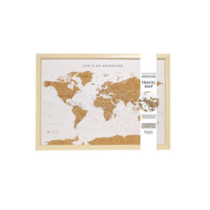 Travel Board Small World Map by Splosh, framed cork travel map