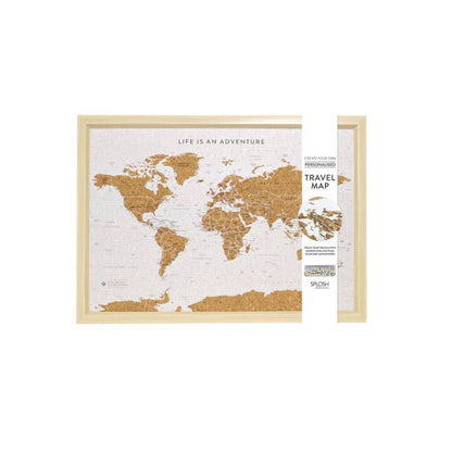 Travel Board Small World Map by Splosh, framed cork travel map