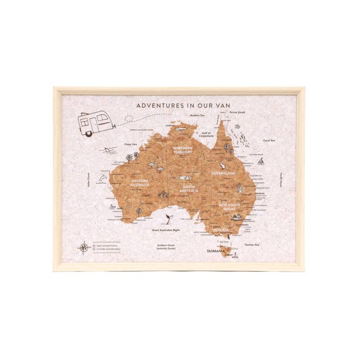 Caravan Australia Map by Splosh, framed cork travel map