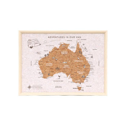 Caravan Australia Map by Splosh, framed cork travel map