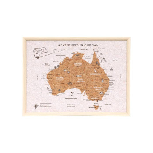 Caravan Australia Map by Splosh, framed cork travel map